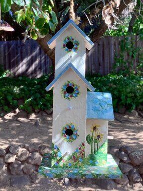 EUC Painted Floral Hanging or Free-Standing Birdhouse